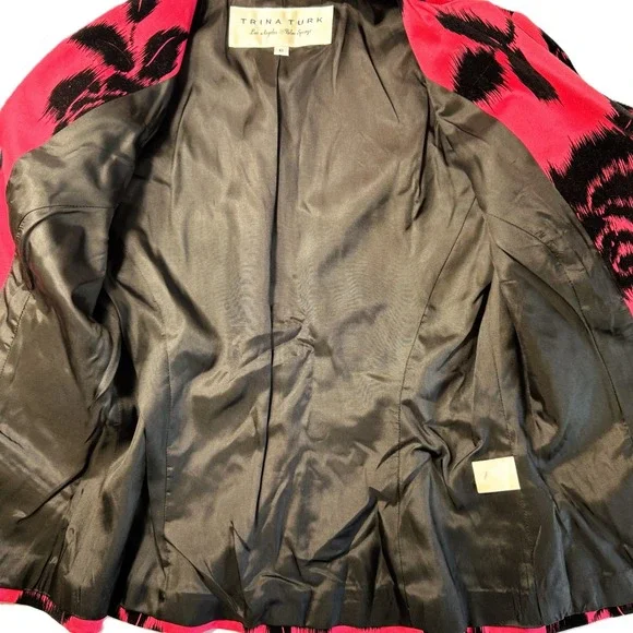 Trina Turk Pink Black Floral Blazer Womens 6 Bell Sleeve Button Career Cocktails - Picture 5 of 12